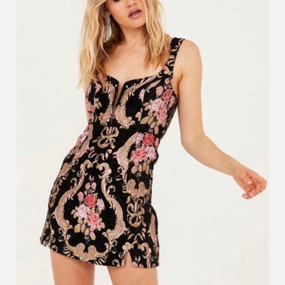 For Love And Lemons Black and Pink Embroidered Dress